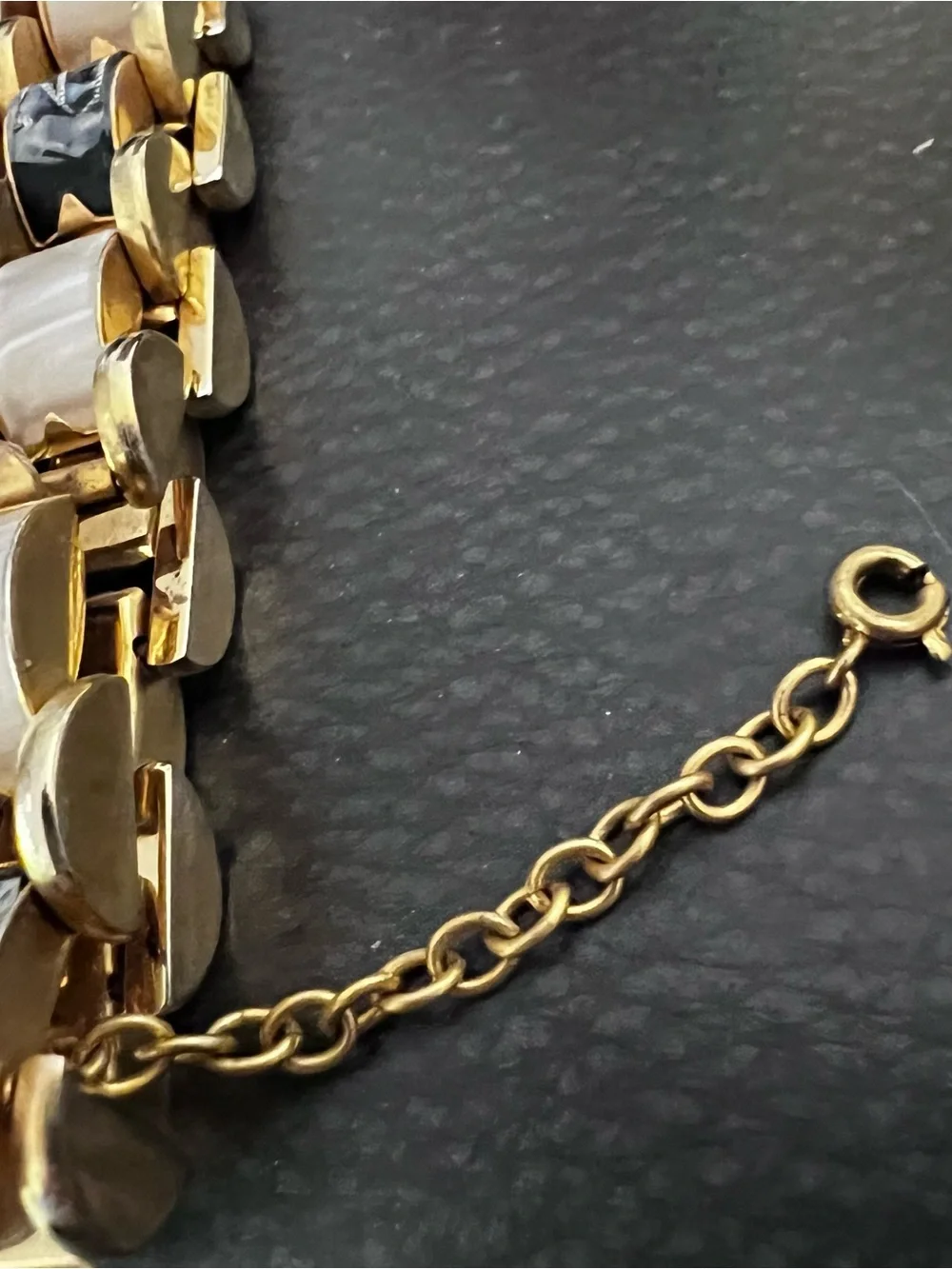 Gold-Tone Bracelet with Black and Cream mother-of-pearl Links - Picture 8 of 11